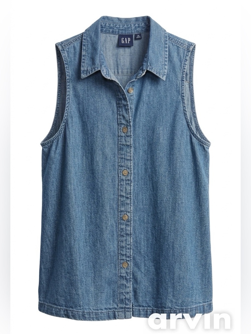GAP Sleeveless Denim Button Up Shirt Blue Chambray Collared Top - Size XS